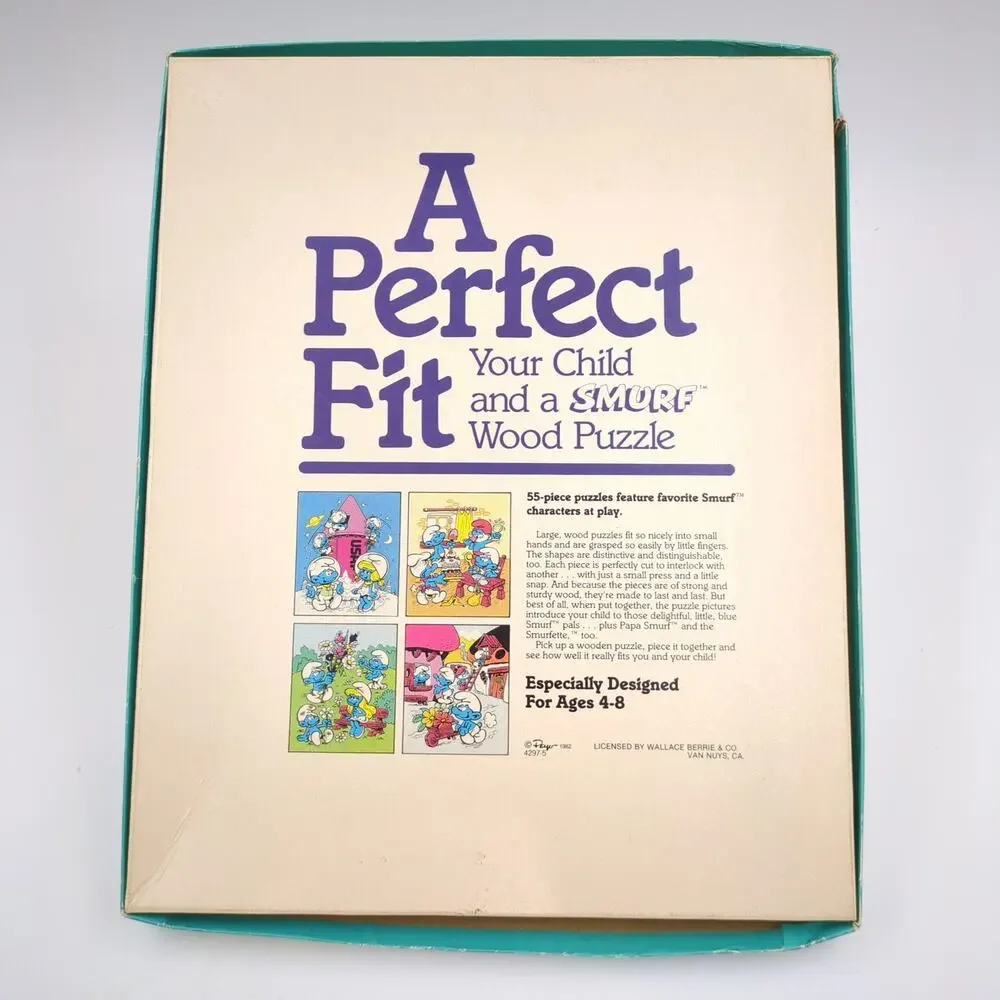Vintage MB Smurfs Wood Puzzle 55 Piece Ages 4-8 Genuine Wood Peyo 1982